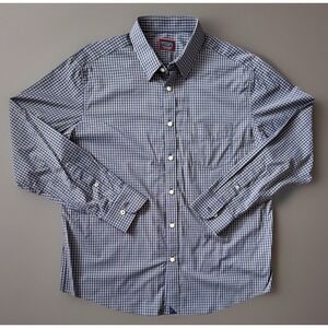 UNTUCKit Long Sleeve Button Up Shirt Blue Brown Plaid Logo Nylon Spandex XL JBHS